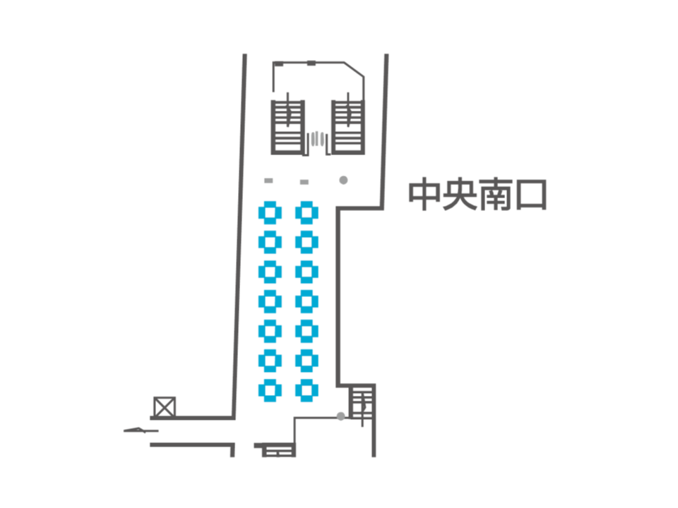 日本橋駅のどこにデジタルサイネージが設置されているか説明している画像です。高島屋方面改札のそば