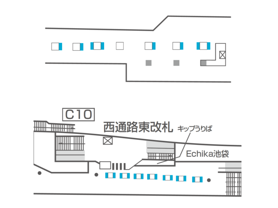 東京メトロ_池袋駅_MCV_副都心線 西通路東改札・丸副ホーム連絡通路_掲載位置図