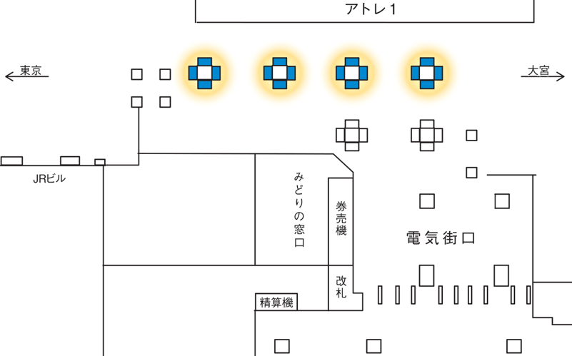J・ADビジョンの位置を記した地図情報です。4本の柱に4面の映像を流します。計16面のセット広告です。
