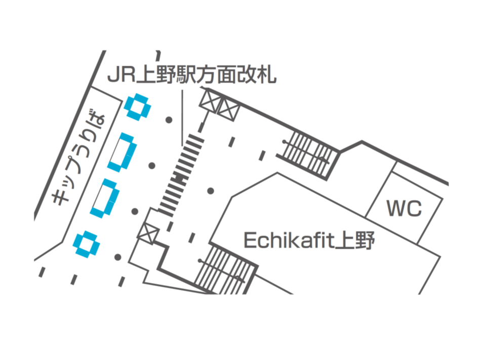 東京メトロ上野駅のMCV銀座線JR上野駅方面改札がどこにあるかを地図上で示した画像です。改札の外通路にあり、JR上野駅に向かう方を対象とした人気のDOOHです。