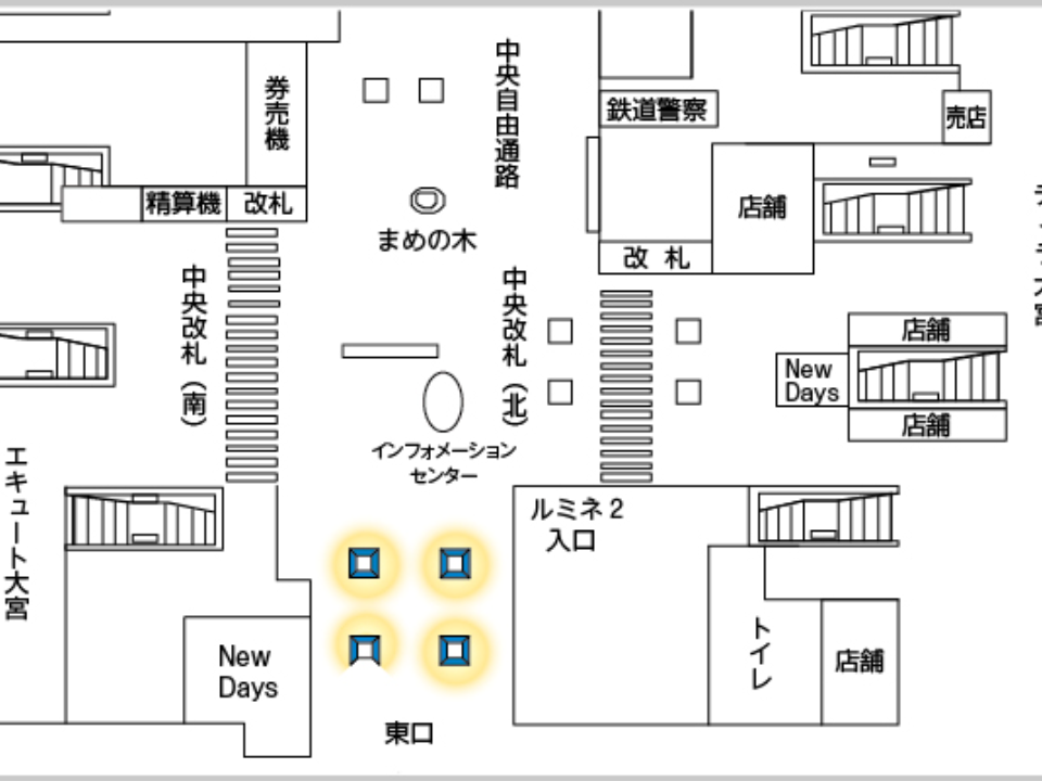 大宮駅東口に設置された70インチ4柱15面のデジタルサイネージです