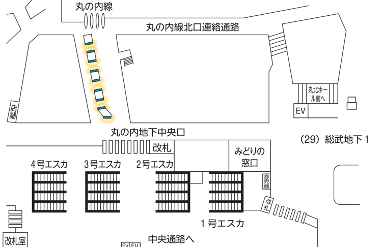 J・ADビジョンの位置を記した地図情報です。5本の柱に9面の映像を流します。